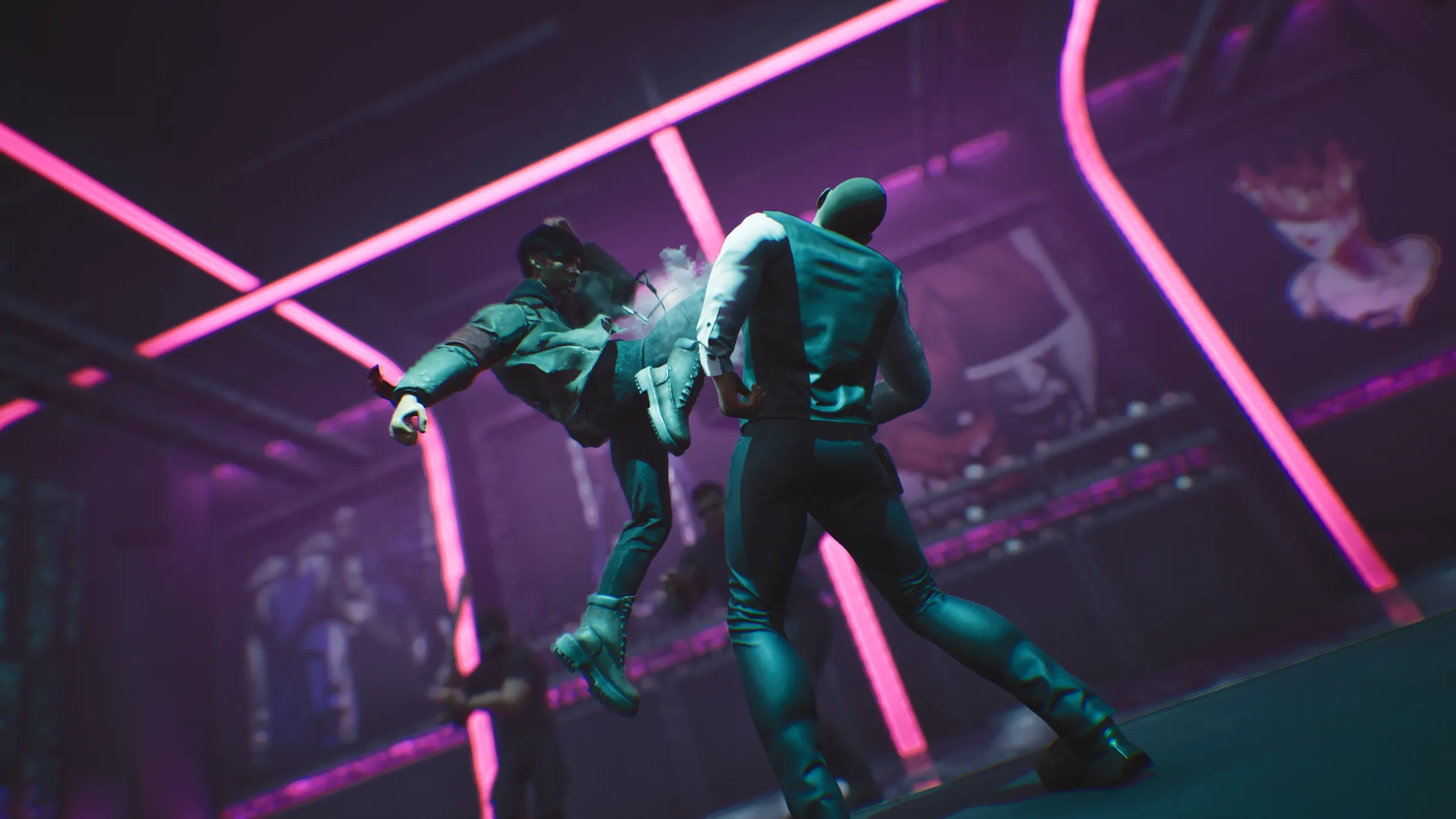 Hendra trading blows in a neon-lit room